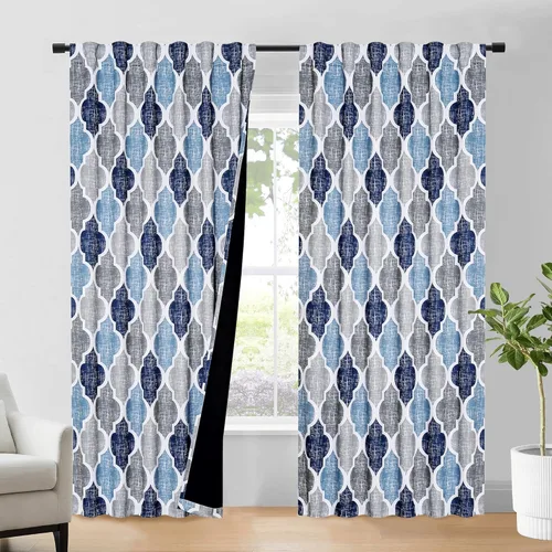 Miniatura 11 de Beauoop Cortinas 100% Opacas de 45 Pulgadas de Largo, 2 Paneles para Dormitorio, Sala de Estar, Gris Aqua Marroquí Geométrico, Oscurecimiento