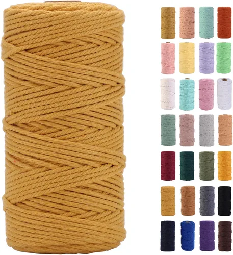 Miniatura 73 de Cordón de macramé gris rosado de 0.118 in x 109 yardas, cuerda de algodón colorido de algodón suave para colgar en la pared, colgar plantas
