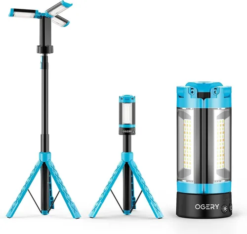 Miniatura 10 de OGERY Luz de camping recargable de 10000mAh con soporte 2 m de altura máxima, luz de trabajo inalámbrica con 3 cabezales de lámpara LED, 2200