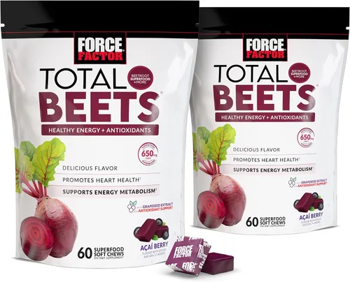 Miniatura 13 de Force Factor Total Beets - Masticables suaves con remolacha, nitratos, L-citrulina, extracto de semilla de uva y antioxidantes, suplemento
