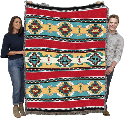 Miniatura 12 de Pure Country Weavers Rimrock Dusk Blanket XL – Inspirado en los nativos americanos del suroeste – Manta de regalo tejida de algodón – Fabricado