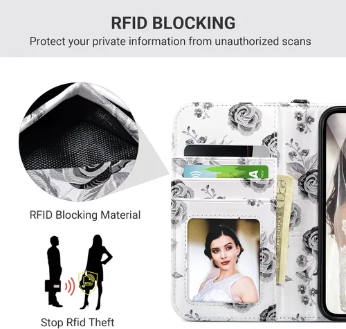 Miniatura 6 de ULAK Compatible con iPhone 13 Funda tipo cartera para mujer, funda tipo billetera de piel PU con tarjetero y función de caballete, funda protectora