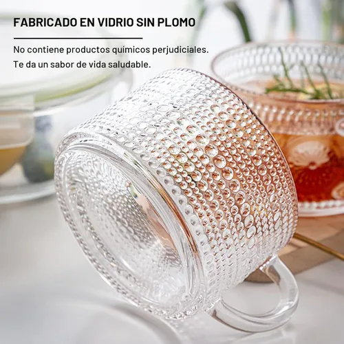 Miniatura 6 de Mfacoy Juego de 2 tazas de café vintage, tazas de vidrio en relieve de 14 onzas con asa, tazas transparentes para capuchino, latte, cereales, yogur