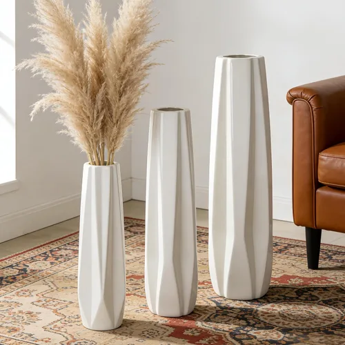 Miniatura 8 de Florero grande de cerámica, jarrón de flores blanco de 24 pulgadas de alto, jarrones decorativos para sala de estar, decoración moderna del hogar