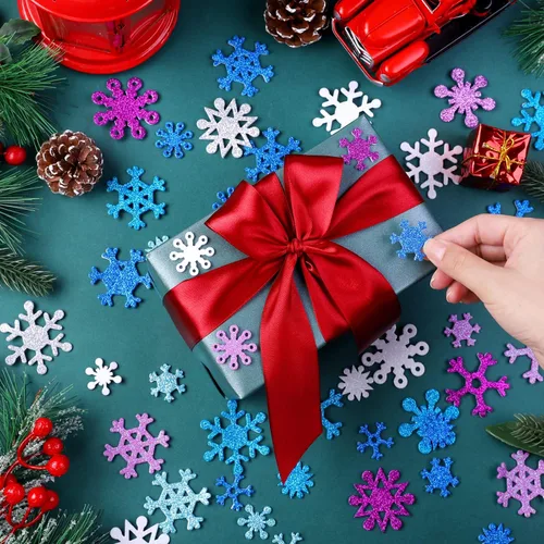 Miniatura 4 de Aneco 500 calcomanías de espuma con purpurina para copos de nieve autoadhesivos, calcomanías de nieve para decoración de Navidad e invierno