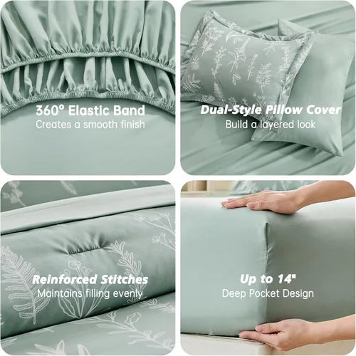 Miniatura 5 de MUXHOMO Juego de edredón tamaño individual XL, elegante juego de cama con estampado floral en una bolsa, 5 piezas, ultra suave y transpirable
