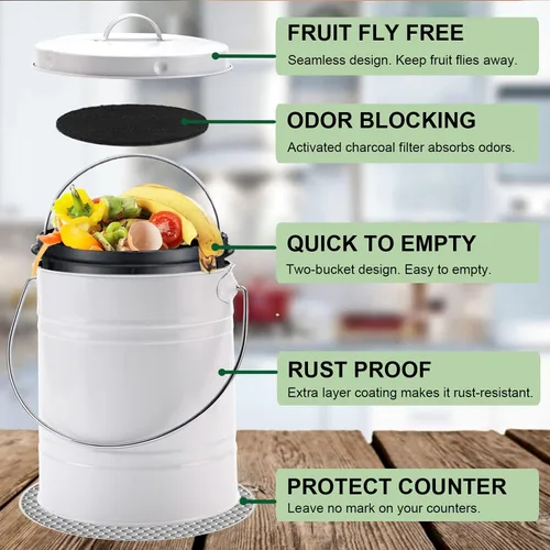 Miniatura 2 de Contenedor de compost para encimera de cocina, LALASTAR - Contenedor pequeño de compost de metal para cocina interior sellado con tapa