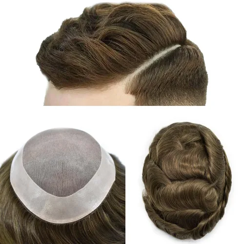 Miniatura 12 de LYRICAL HAIR Toupee para hombres de aspecto natural de cabello humano fino mono encaje hombres reemplazo sistema de pelo PU polipiel alrededor