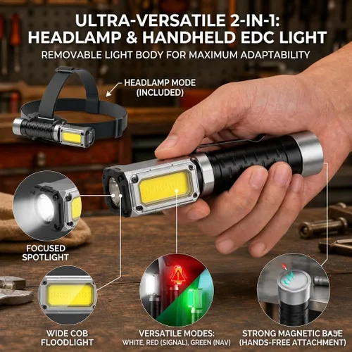 Miniatura 2 de Linterna Anhay Recargable 2000LM Linterna EDC con Luz Roja Verde 5 Modos Linterna LED Brillante Linterna Magnética Potente y Mini Linterna