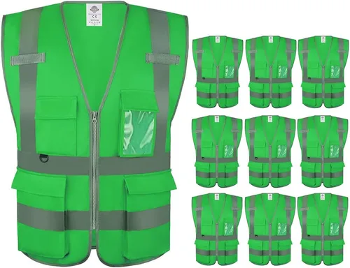 Miniatura 15 de Dazonity Chaleco de seguridad de alta visibilidad con múltiples bolsillos y cremallera, M, tiras reflectantes, apto para hombres y mujeres, trabajo
