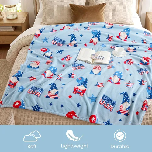 Miniatura 3 de Cozy Bliss Manta patriótica de gnomo, manta cálida para el 4 de julio, manta de felpa lechosa, ultra suave y acogedora para sofá, sofá y cama, azul
