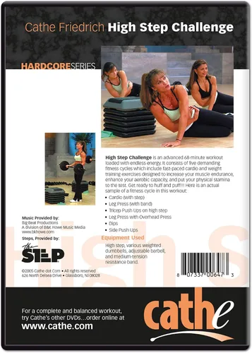 Miniatura 2 de Cathe Friedrich's High Step Challenge - DVD de entrenamiento para mujeres y hombres, uso para acondicionamiento aeróbico y para esculpir y tonificar