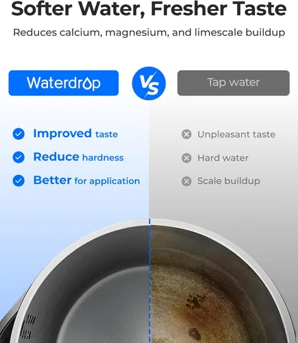 Miniatura 6 de Waterdrop - Dispensador de filtro de agua recargable de vidrio grande para 22 tazas, reduce más de 70 contaminantes, sistema de filtro de agua
