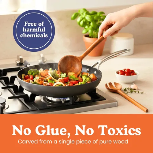 Miniatura 2 de Utensilios de cocina no tóxicos: juego de utensilios de cocina de 6 piezas, sin pegamento y cucharas de madera de una pieza para cocinar, juego
