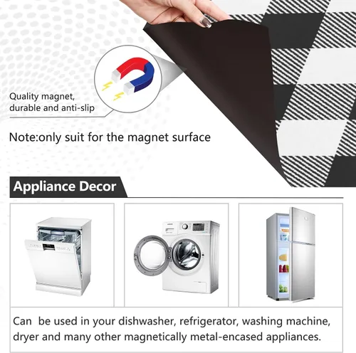 Miniatura 2 de Kigai Funda magnética para lavavajillas con diseño de búfalo blanco y negro, para puerta delantera, refrigerador, gabinete, cocina, Cuadros