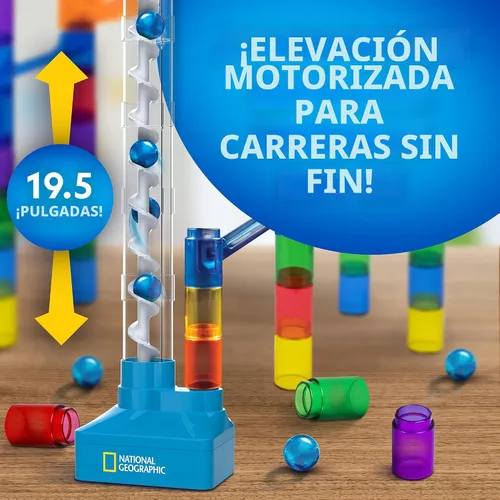 Miniatura 2 de National Geographic Marble Run con Elevador Motorizado, kit de laberinto de canicas de 95 piezas con elevación en espiral motorizada, 20 canicas