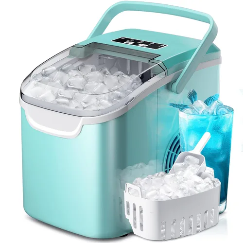 Miniatura 10 de Crzoe Encimera para hacer hielo con asa, 2 tamaños de hielo, 8 cubos de hielo en 6 minutos, 26 libras/24 horas, máquina de hielo portátil