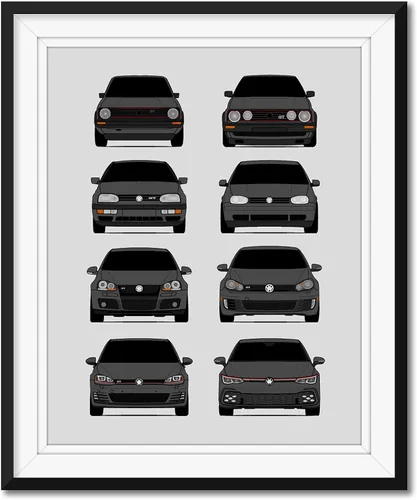 Miniatura 20 de Custom Car Posters Póster hecho a mano compatible con Volkswagen Golf GTI Generations e impresión de VW GTI (modelos de coche: MK1 a MK8)