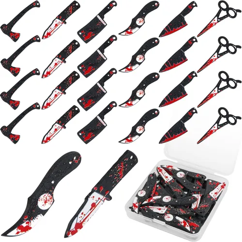 MIKIMIQI 24 dijes de cuchillos falsos, colgante de Halloween, mini cuchillos de resina para mujeres, manualidades, manualidades, dijes de Halloween
