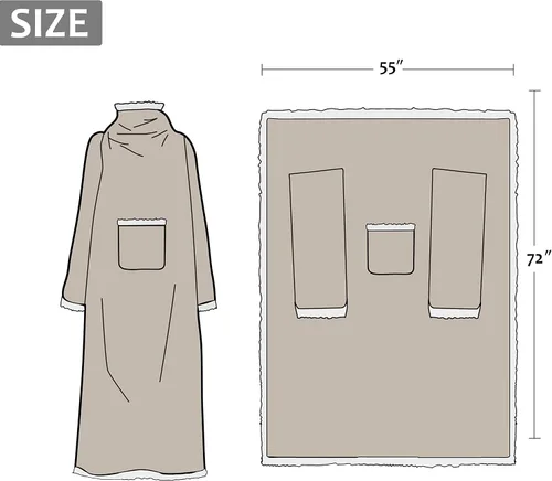 Miniatura 4 de Catalonia - Manta de forro polar tipo sherpa con mangas y bolsillo, microfelpa abrigada y cómoda para ver TV, manta para adultos, mujeres y hombres