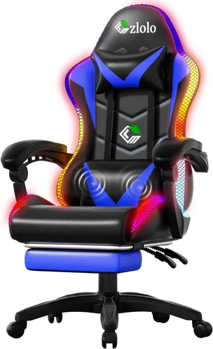 Czlolo Silla para videojuegos, silla de computadora con luces LED RGB con reposapiés, soporte lumbar, masajeador de apoyo lumbar, respaldo alto,