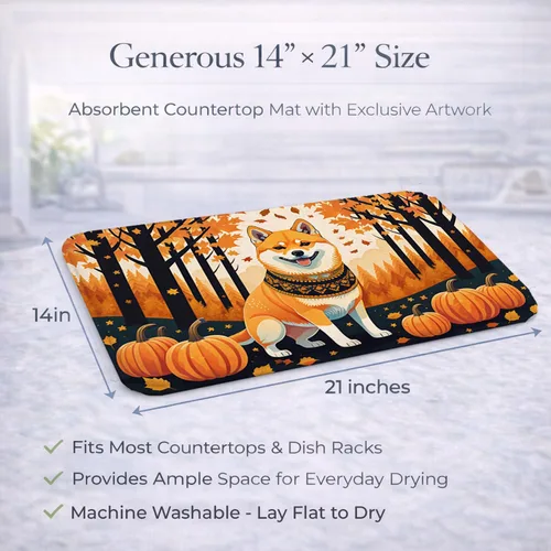 Miniatura 3 de Caroline's Treasures DAC1072DDM Shiba Inu - Tapete de secado de platos absorbente para encimera de cocina, tapete escurridor de platos