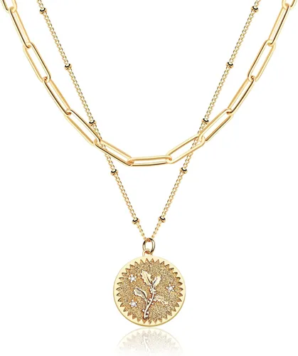 Dremmy Studios - Collar con dije de flor de mes de nacimiento, chapado en oro de 18 quilates, diseño de disco floral, diseño minimalista y delicado