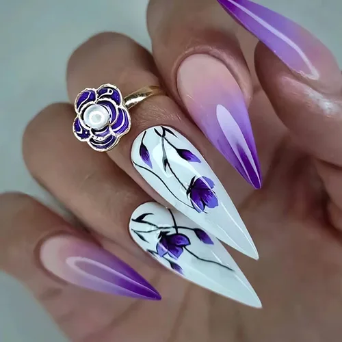 Miniatura 11 de Uñas postizas cortas ovaladas a presión de almendra, 24 unidades, cobertura completa, reutilizables, con pegamento, uñas adhesivas con diseños