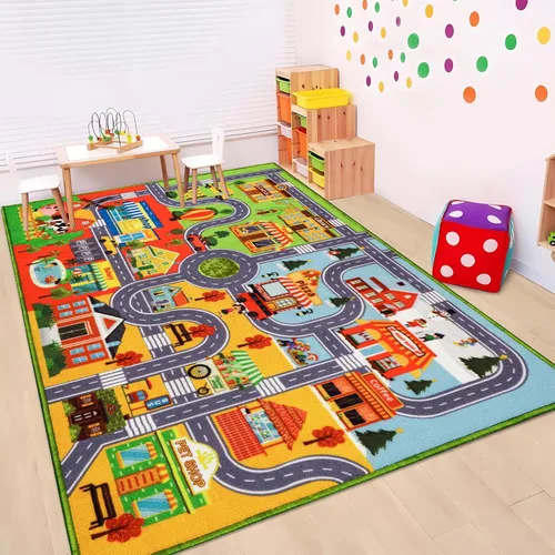 Miniatura 13 de Alfombra de coche para niños, alfombra de juego de automóvil, alfombra de tráfico extra antideslizante para niños, alfombra educativa de mapa