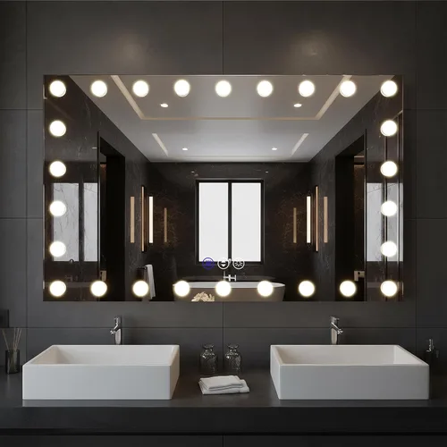 Miniatura 8 de Espejo de baño LED de 20 x 28 pulgadas para pared, marco negro (metal, aluminio), luz frontal y retroiluminada, 3 colores y espejo de tocador