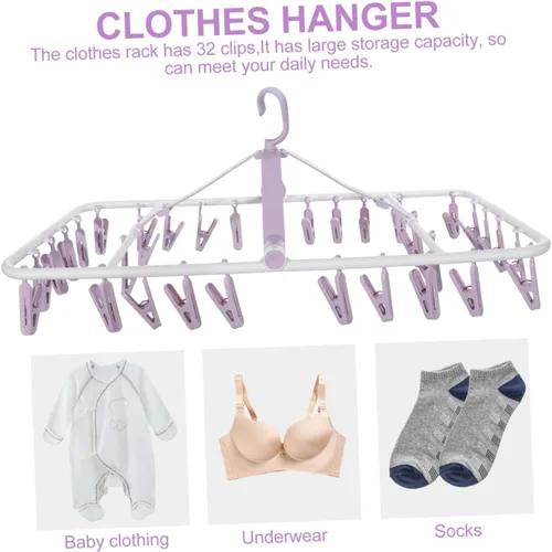 Miniatura 7 de Estante de secado de ropa para calcetines, 32 clips, perchero para ropa y toallas