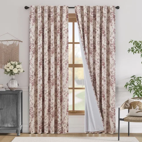 Miniatura 67 de Jinchan Cortinas de Mezcla de Lino con Estampado Floral para Sala de Estar, 84 Pulgadas de Largo, Cortinas con Bolsillo para Varilla y Tab Trasera