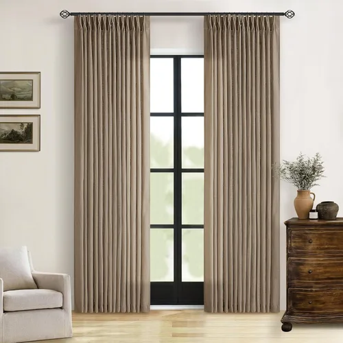 Miniatura 220 de Cortinas de lino natural con pliegues fruncidos de 120 pulgadas de largo para sala de estar, cortinas plisadas con ganchos y lengüeta trasera