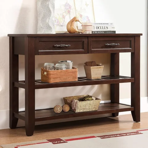 Miniatura 20 de Mesa consola multifunción vintage, mesa de sofá moderna de 62.2 pulgadas con 4 cajones y 2 estantes de almacenamiento, aparador de madera para Blanco