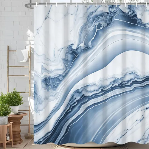 Miniatura 68 de Cortina de ducha abstracta de mármol negro gris y dorado con grietas, cortina de baño moderna ombre impresa, cortina impermeable y lavable de tela