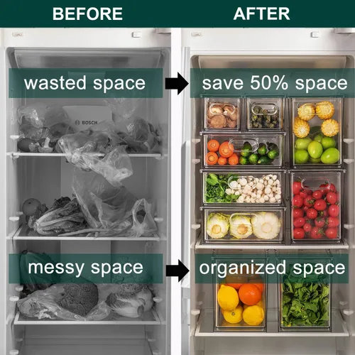 Miniatura 2 de LALASTAR Paquete de 2 organizadores de refrigerador con cajón extraíble, organizador apilable para congelador, organización y almacenamiento