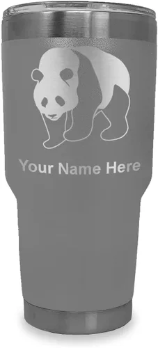Miniatura 37 de LaserGram Vaso aislado al vacío de 20 onzas, oso panda, grabado personalizado incluido (negro)