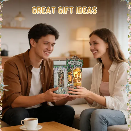 Miniatura 6 de Monet's Studio - Kit de rincón de libro con luz LED y cubierta antipolvo, kit de casa en miniatura para bricolaje, rompecabezas de madera 3D, kit