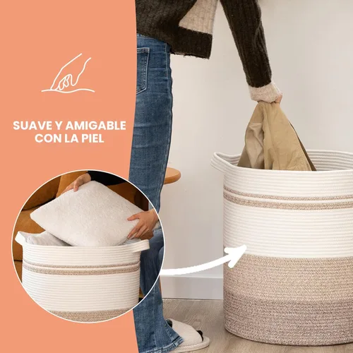 Miniatura 7 de OIAHOMY Cestas de lavandería de 80 litros con asas, cesta decorativa para sala de estar, cesta de almacenamiento tejida para juguetes, almohadas