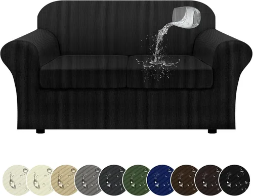 Miniatura 34 de Funda impermeable para silla con brazos, juego de 2 piezas, funda a rayas para 1 sofá separado con cojín en T, fundas de sillón de tela
