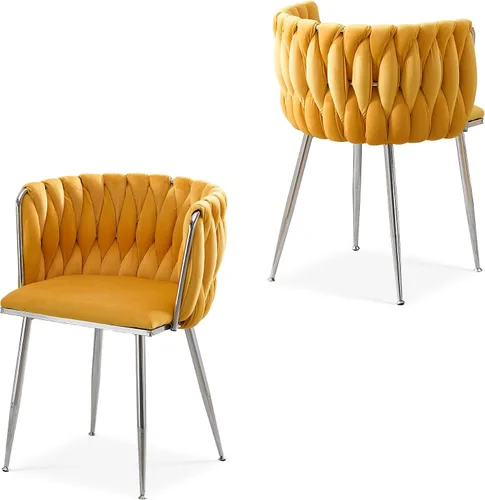 Miniatura 22 de Juego de 2 sillas de comedor de terciopelo, sillas laterales tapizadas tejidas con patas de metal plateado, Sillas de Comedor 2, sillas decorativas