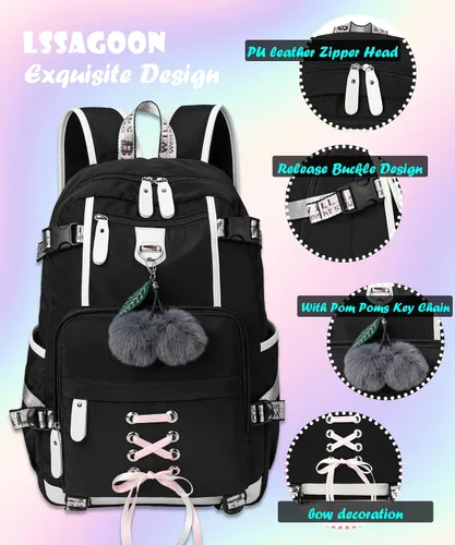 Miniatura 4 de Mochila para mujeres, adolescentes, niños y niñas, resistente al agua, casual, para laptop con puerto de carga USB, bonita bolsa para viajes