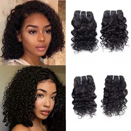 Miniatura 12 de Extensiones de cabello humano brasileño ondas profundas 4 paquetes 50 g 20 cm 10A rizado corto y esponjoso, onda profunda cosida en remmy, cabello