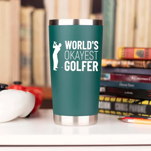 Miniatura 6 de Regalos de golf para hombres Worlds Okayest Golfista Taza de viaje de acero inoxidable con 2 tapas y 2 popotes y caja de regalo Idea única