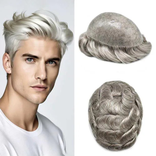 Miniatura 40 de Mens Toupee Hair System para hombres Piezas de pelo Sistema de reemplazo Poly Skin Toupee para hombres Protesis Capilar Para Hombre 6X8#1 Jet Black