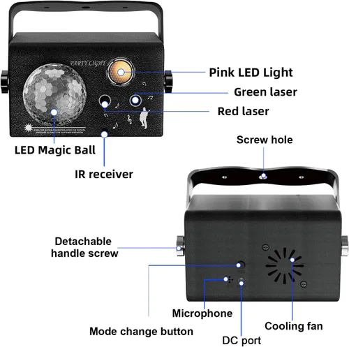 Miniatura 7 de Luces cuadradas para fiesta, 4 modos de luz de discoteca activada por sonido con control remoto y estroboscópico, luces de escenario de baile
