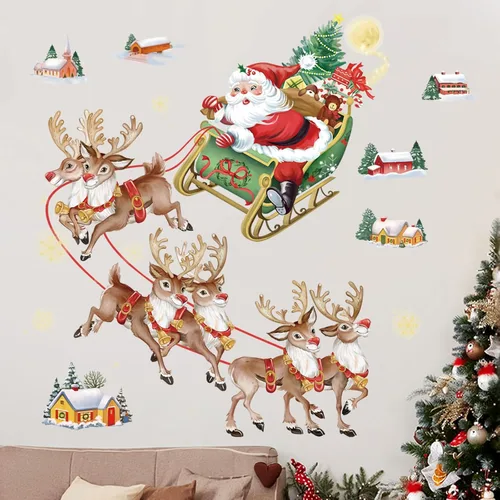Miniatura 8 de Wondever Pegatinas de pared de camiones rojos - Gnomos, árbol de Navidad, calcomanías de arte para ventana para fiesta, decoración navideña