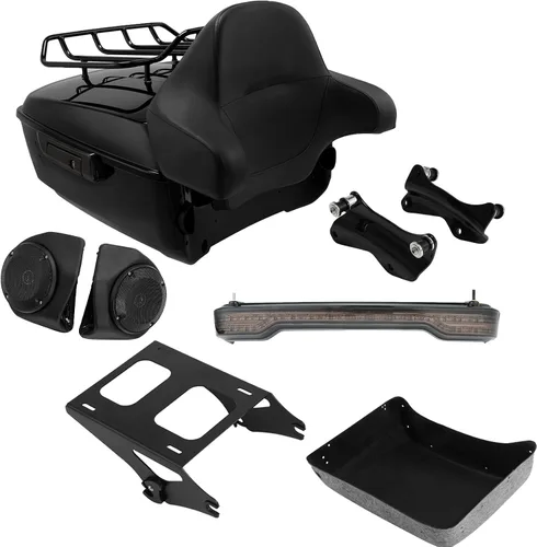 Miniatura 39 de TCMT King - Caja para maletero de motocicleta, almohadilla para respaldo, portaequipajes, altavoces, luces laterales, luz trasera para Harley