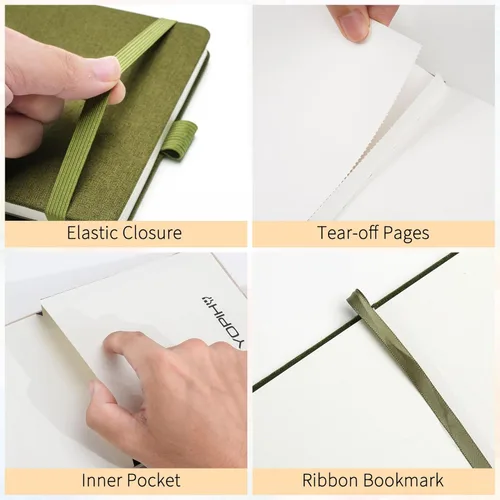 Miniatura 5 de Yopih Cuaderno de bocetos de acuarela de lino premium para artistas, 5.5" x 5.5" Cuaderno de acuarela con papel de algodón prensado en frío de Verde