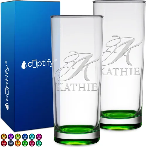 Miniatura 16 de Highball personalizado de 10.5 onzas con fondo negro, vaso Collins alto personalizado, cóctel de bebida mixta recta, inicial con nombre de regalo